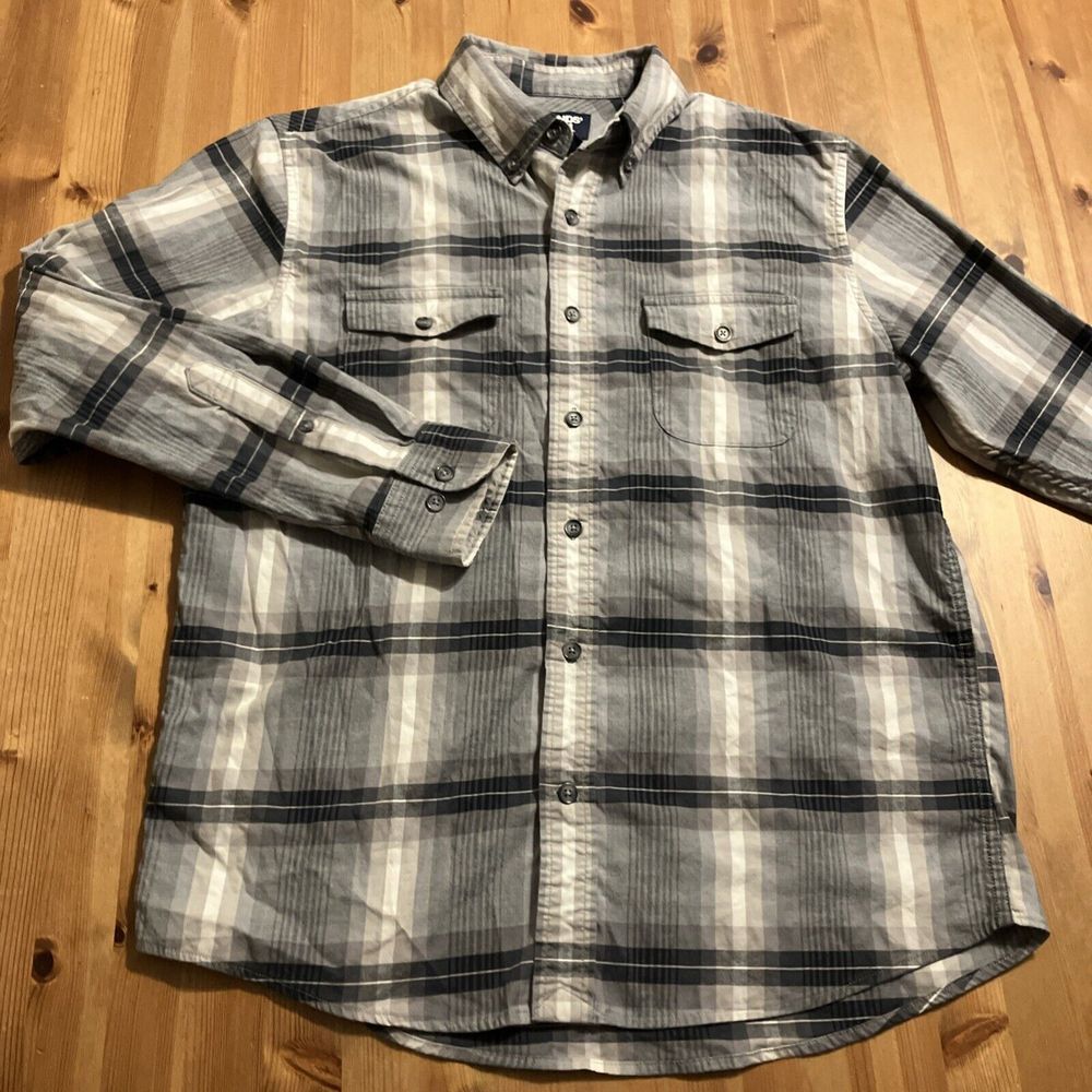 Lands End Mens Medium Grey Plaid Traditional Fit Button Down Shirt RN 62830
